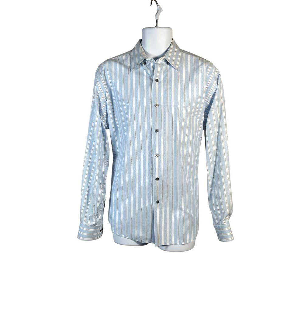 Tasso Elba Men's Blue Striped Jacquard Long Sleeve Button Down Shirt Size L
